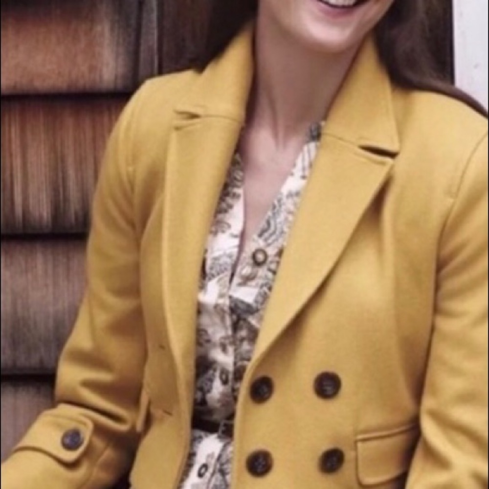 Anthro Mustard Cropped Peacoat